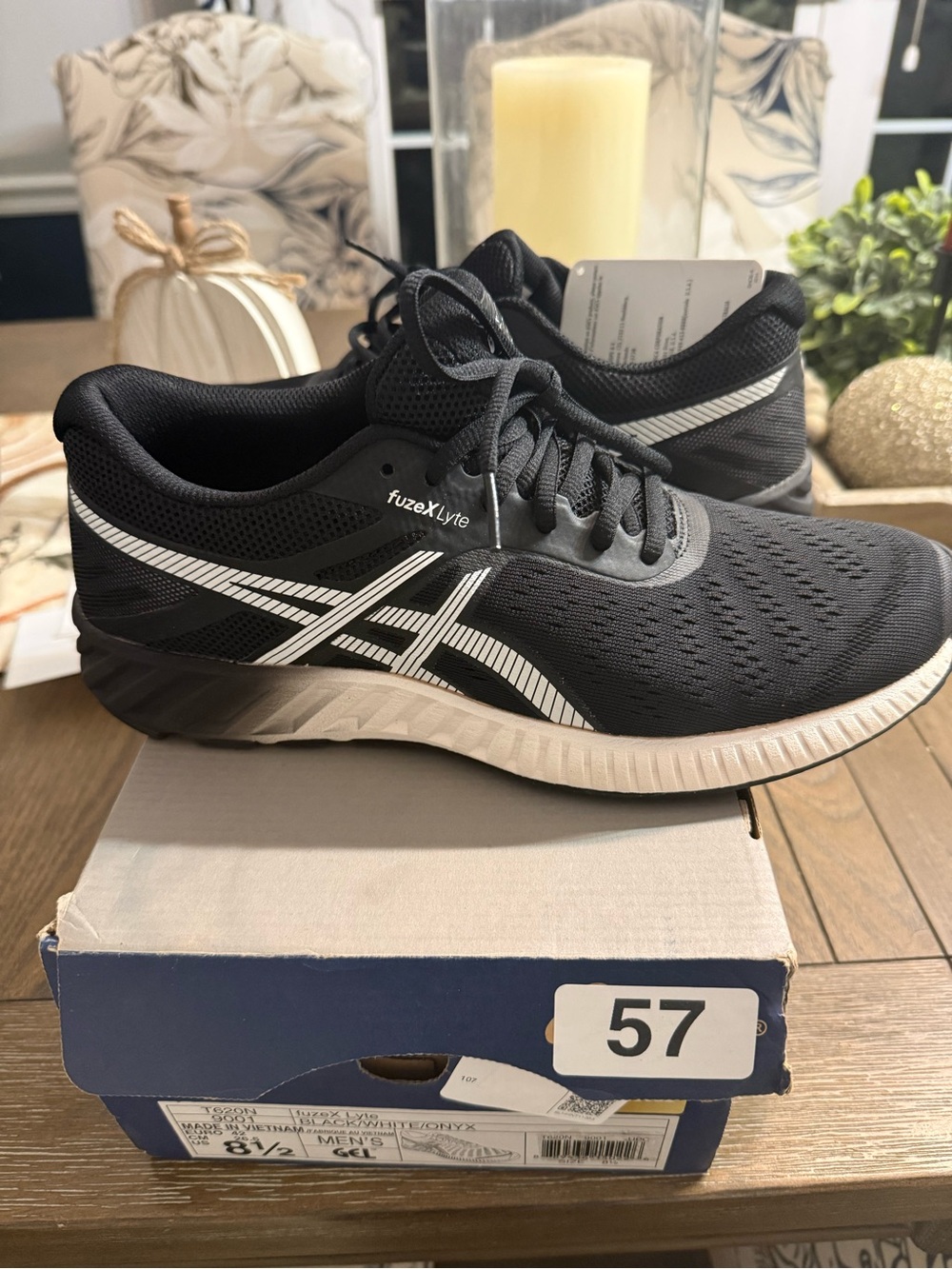 ASICS Black and White FusexLyte Men's Athletic Running Shoes